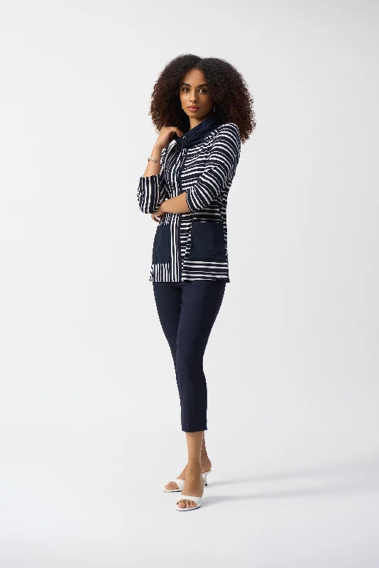 J.R 251126 Silky Knit Stripe Print Boxy Tunic French