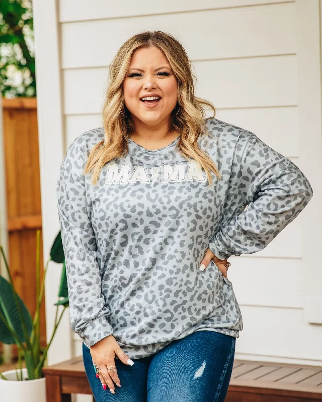 Lightning Mama on Light Grey Leopard Long-sleeve Sporty Women's Athleisure 