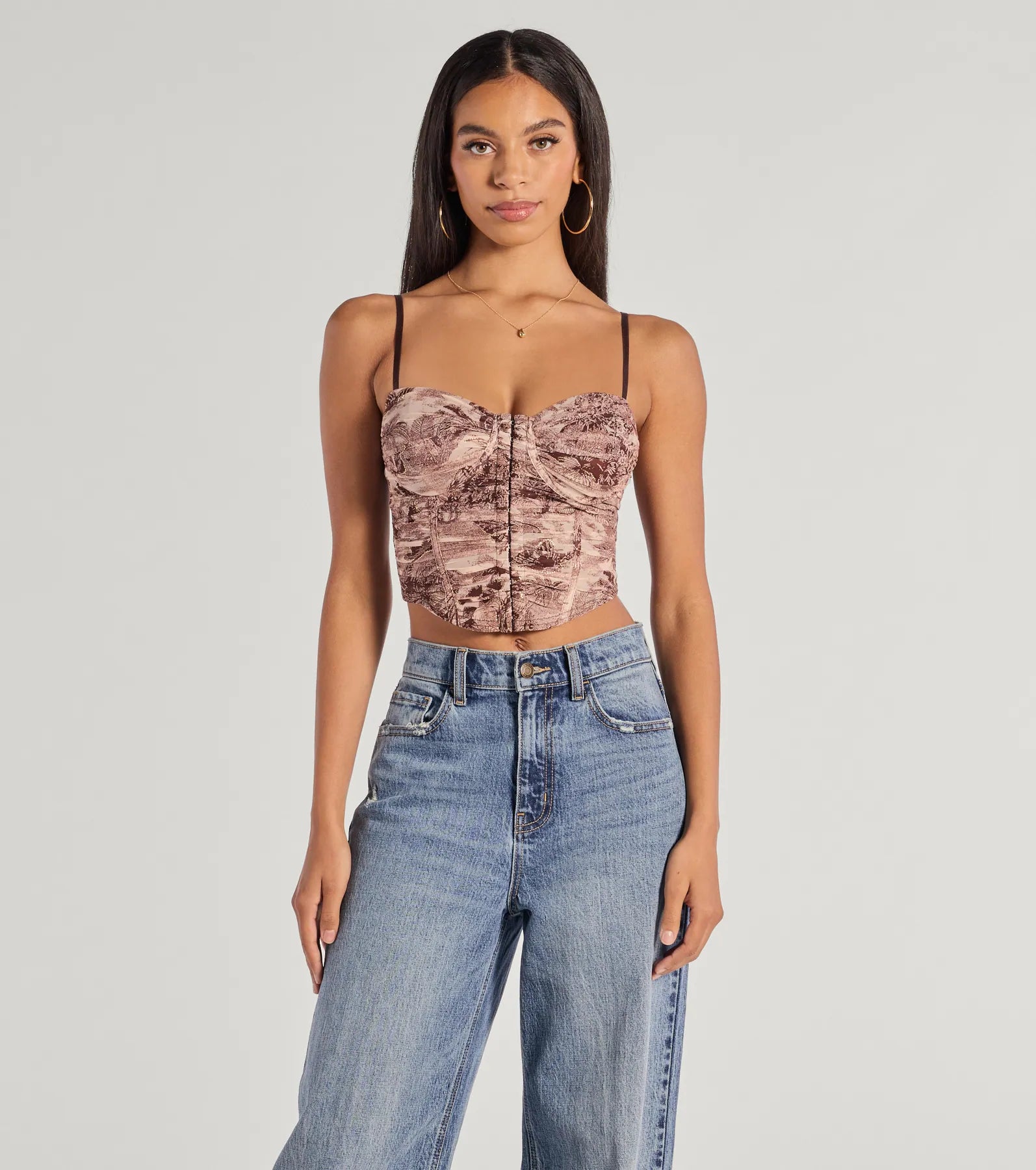 Stunning View Scenic Print Mesh Bustier Top purpose