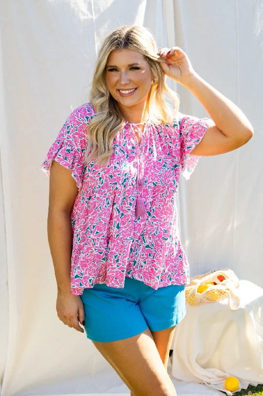 Pink & Green Floral Babydoll Top Rugged Women's Outdoor 