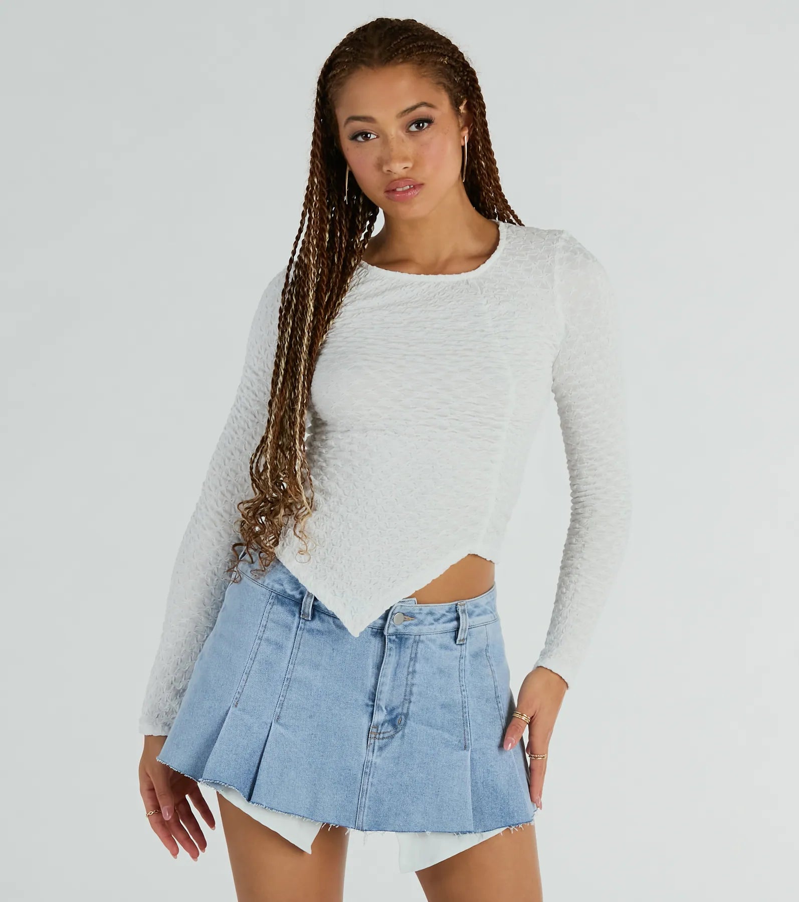 Elevated Basic Long Sleeve Textured Top Refined Women's Classic 