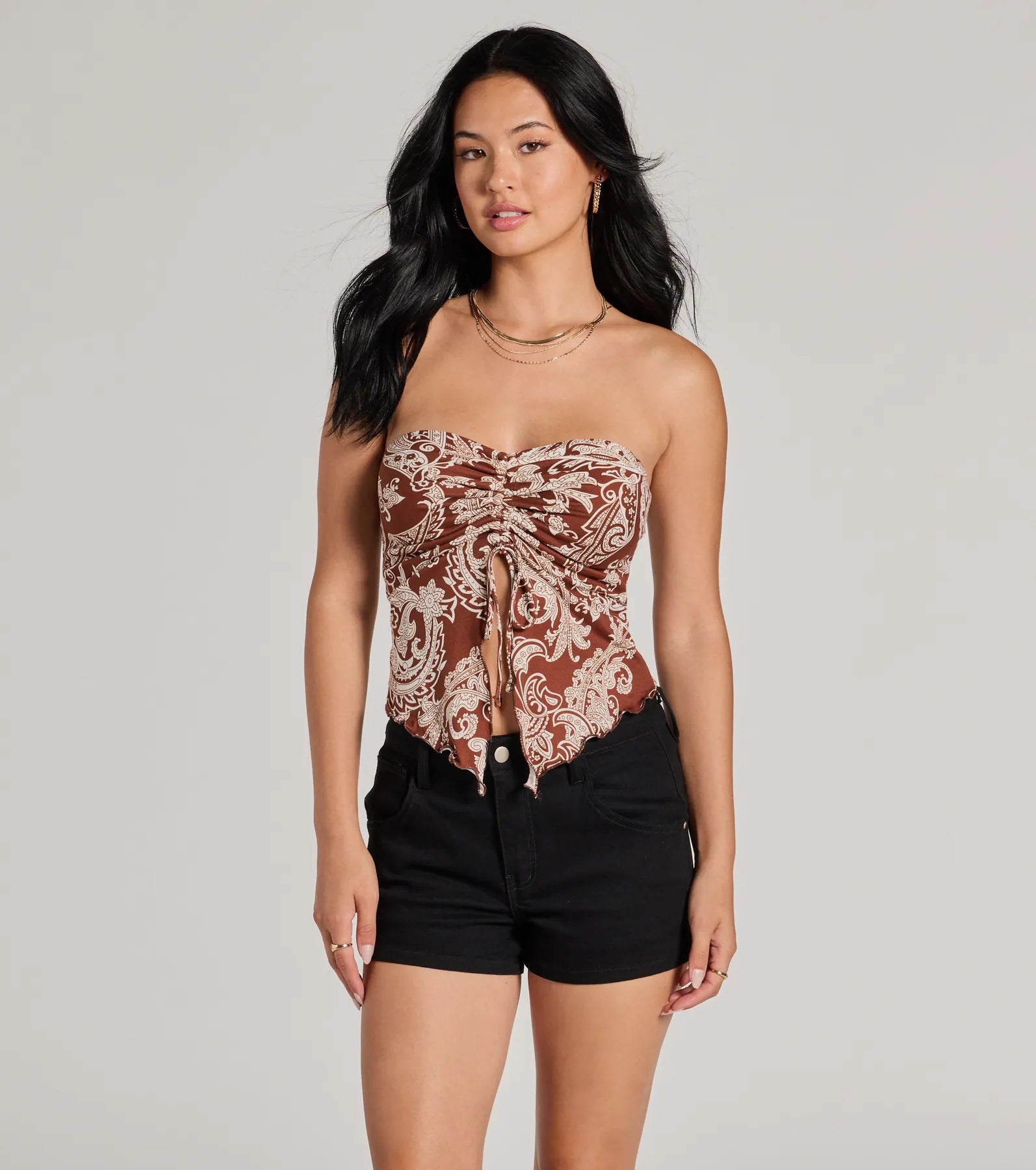 Paisley Babe Strapless Slit Crop Top Rugged Women's Outdoor 
