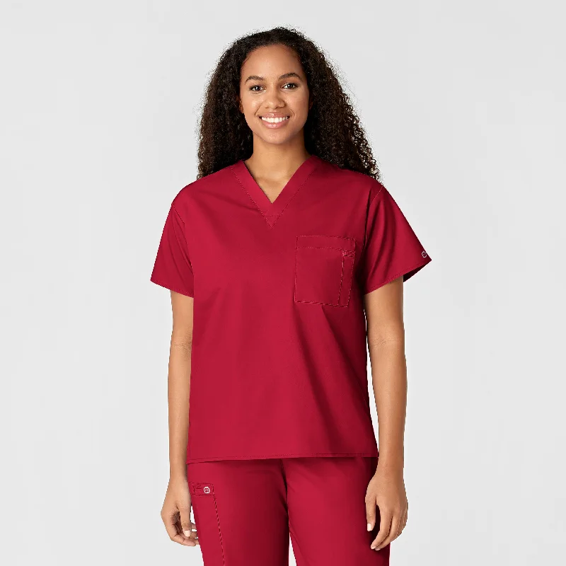 WonderWORK Unisex V-Neck Scrub Top - Red Stylish Women's Neon