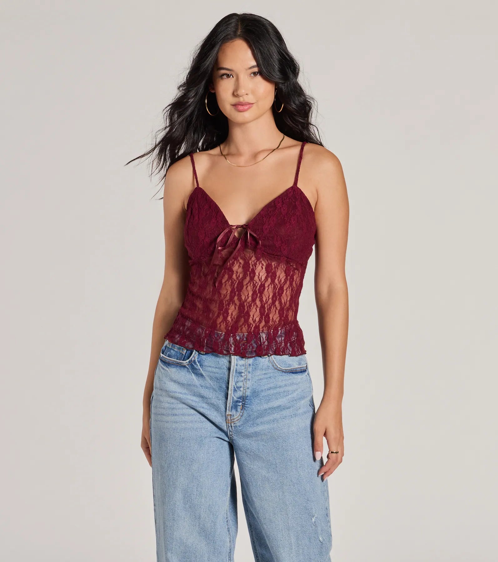 Sheerly Sultry V-Neck Lace Crop Top Relaxed Women's Beachy