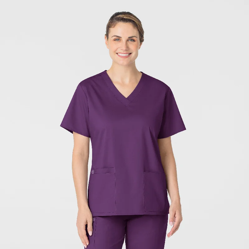 WonderWORK Women's V-Neck Scrub Top - Eggplant Disco
