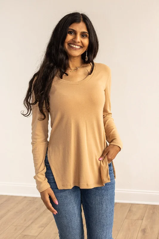 Not Your Basic Ivory Long-sleeved Side Split Top European