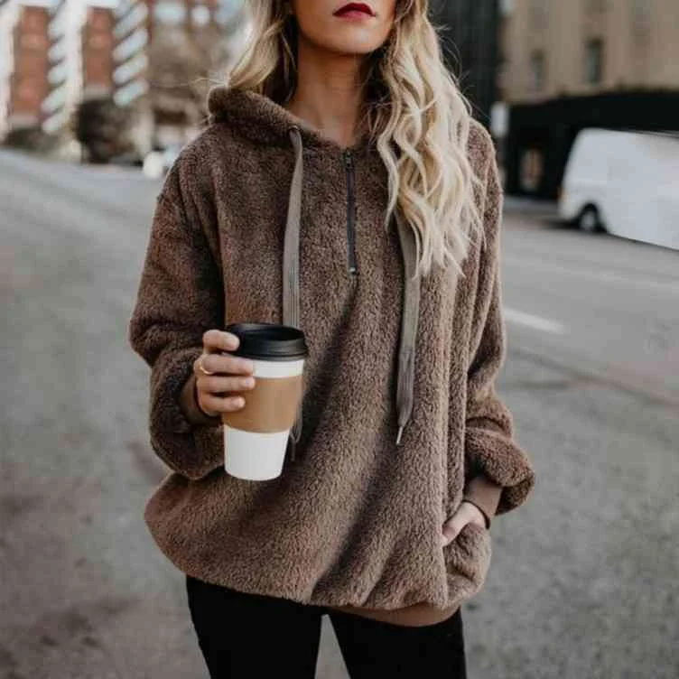 New Year DOORBUSTER Quarter-Zip Drawstring Teddy Hoodie Tough Women's Military - inspired