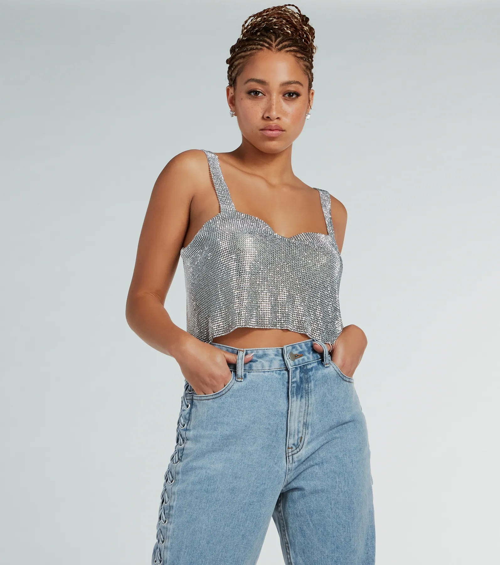 She's So Dazzling Sequin Chainmail Tank Top Hip Women's Urban