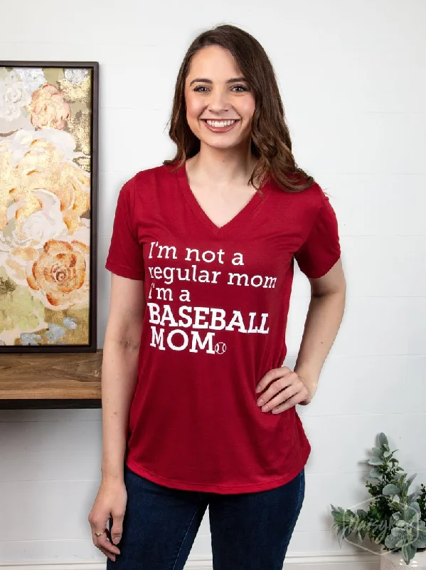 I'm a Baseball Mom on Crimson V-Neck Tee Refined Women's Hand - crafted