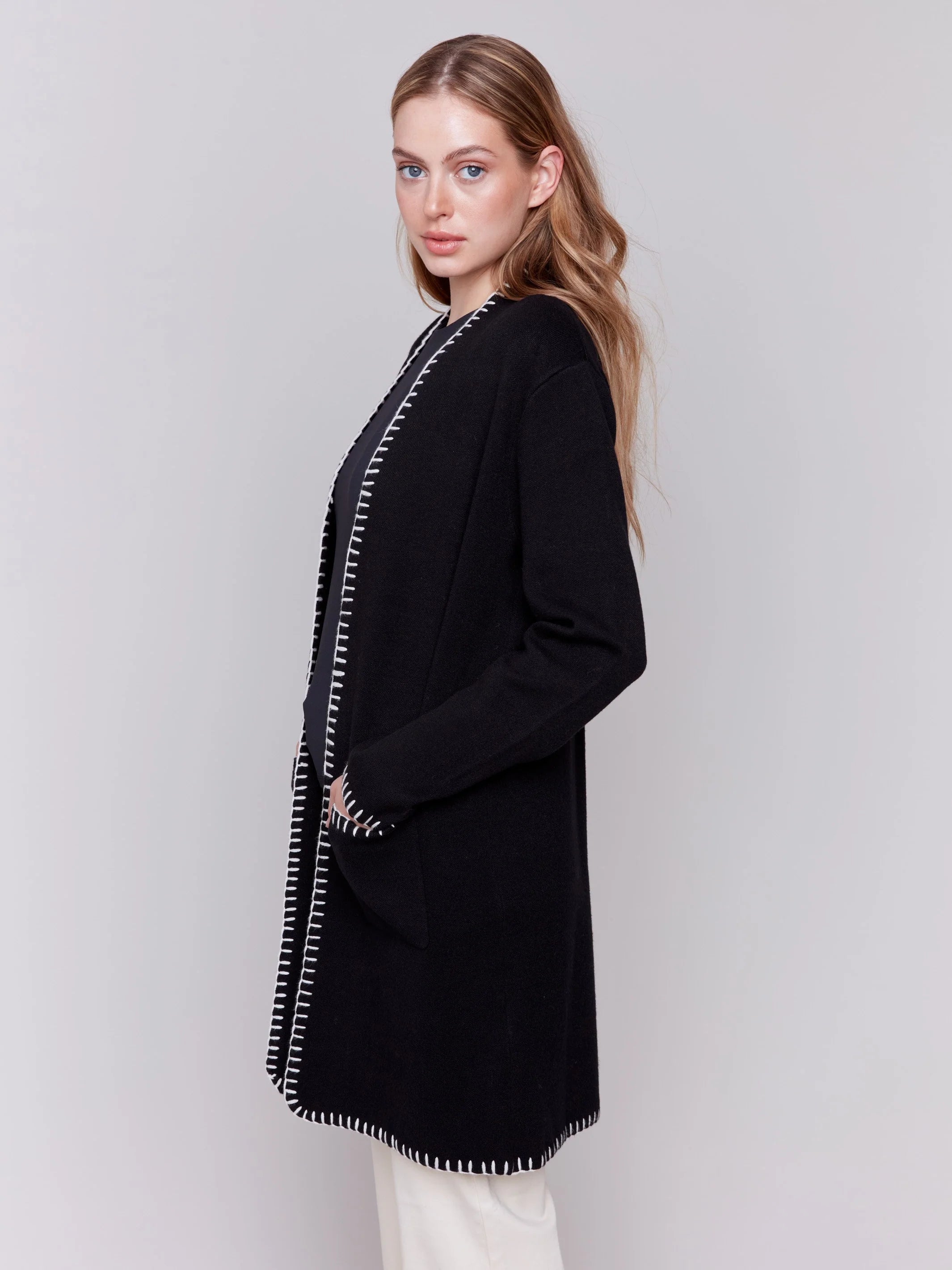 C.B 2730 Blanket Stitch Long Cardigan Business