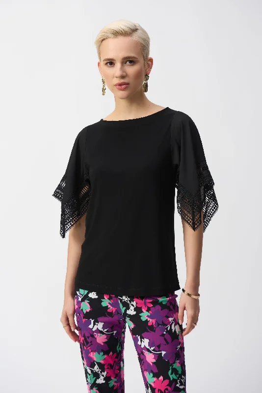 J.R 251117 Silky Knit Straight Top With Lace Women