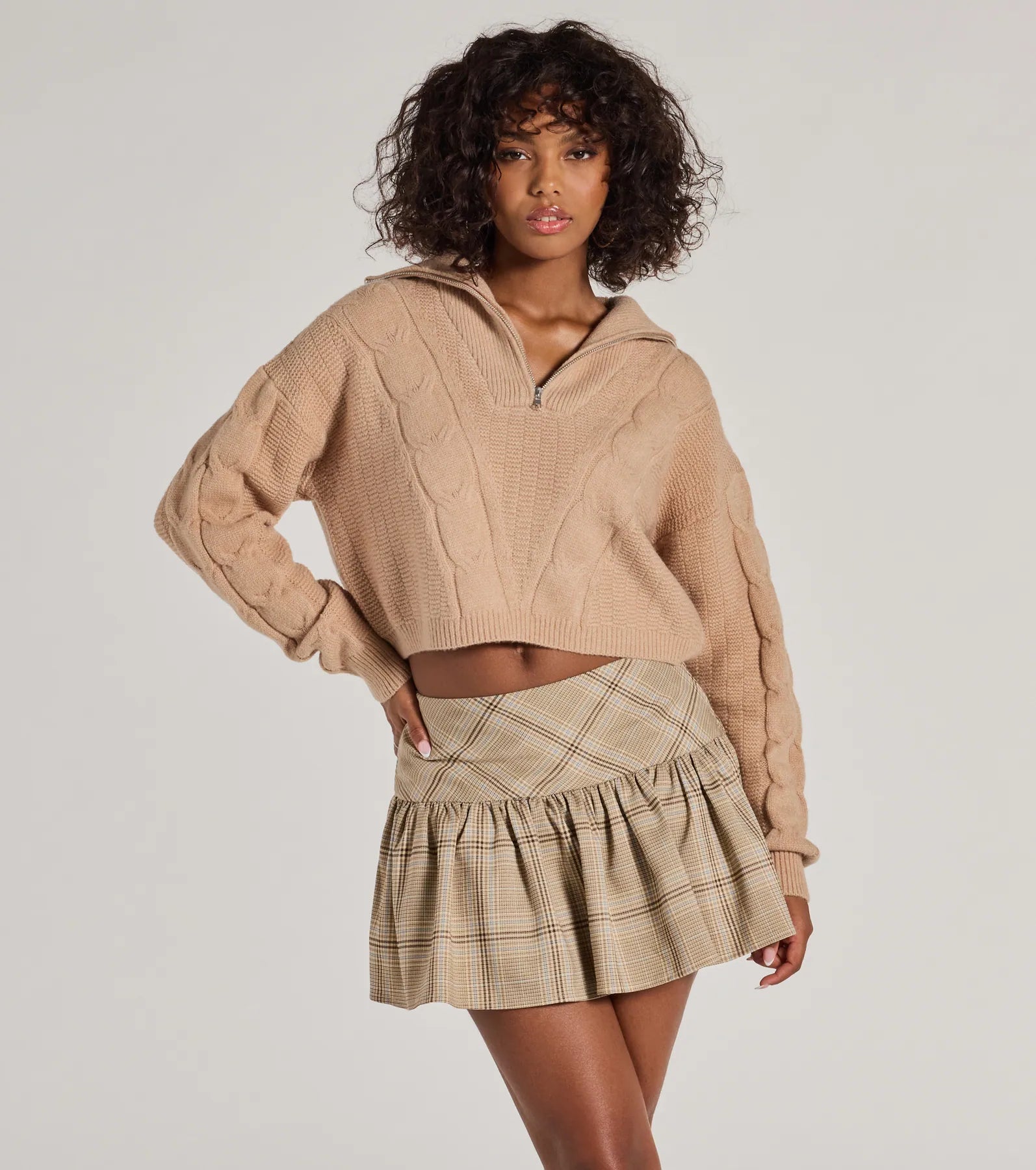 Elevated Cozy Half-Zip Cable Knit Sweater Earthy Women's 