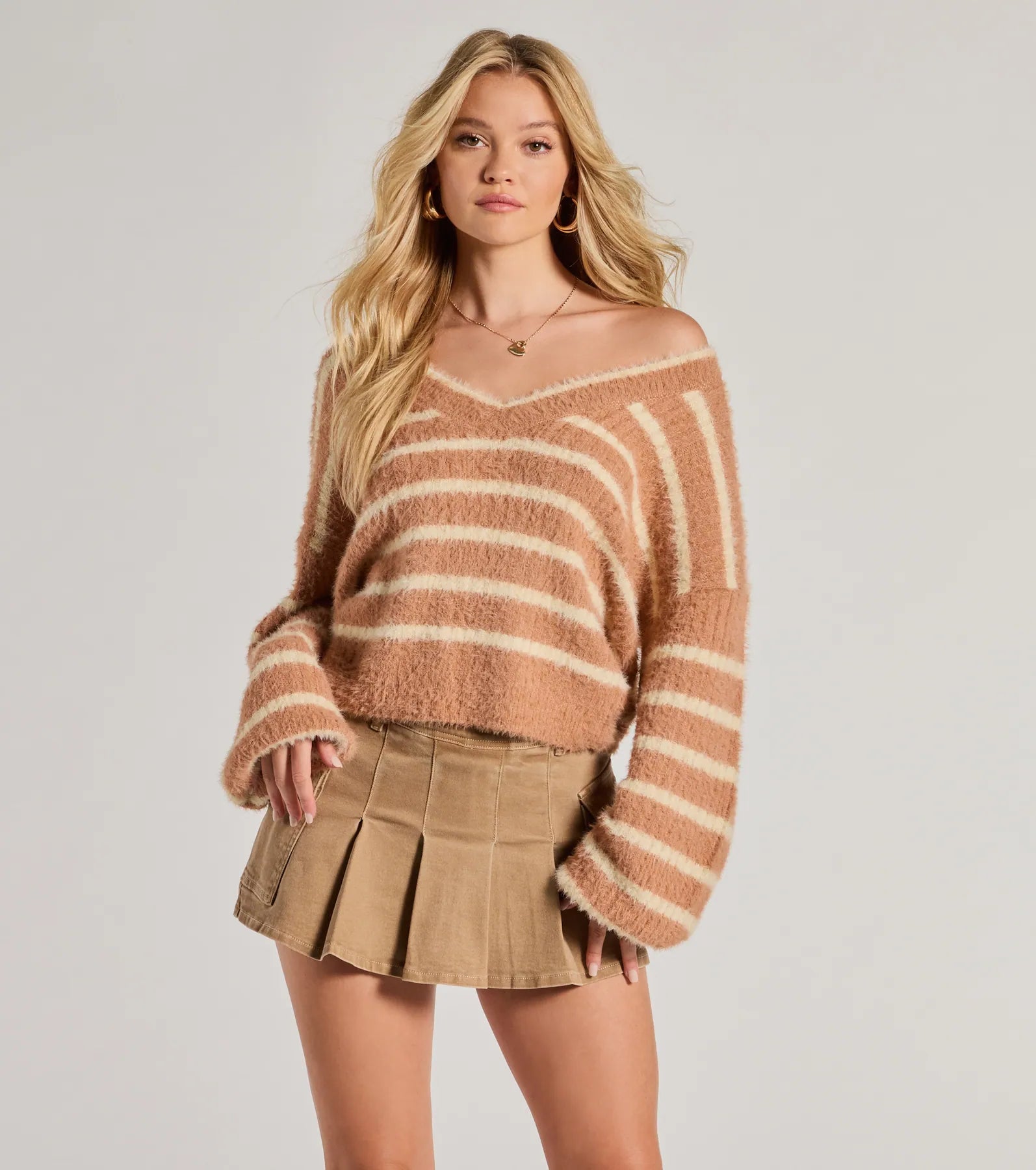 Cozy Charm Striped Eyelash Knit Sweater Sustainable Organic