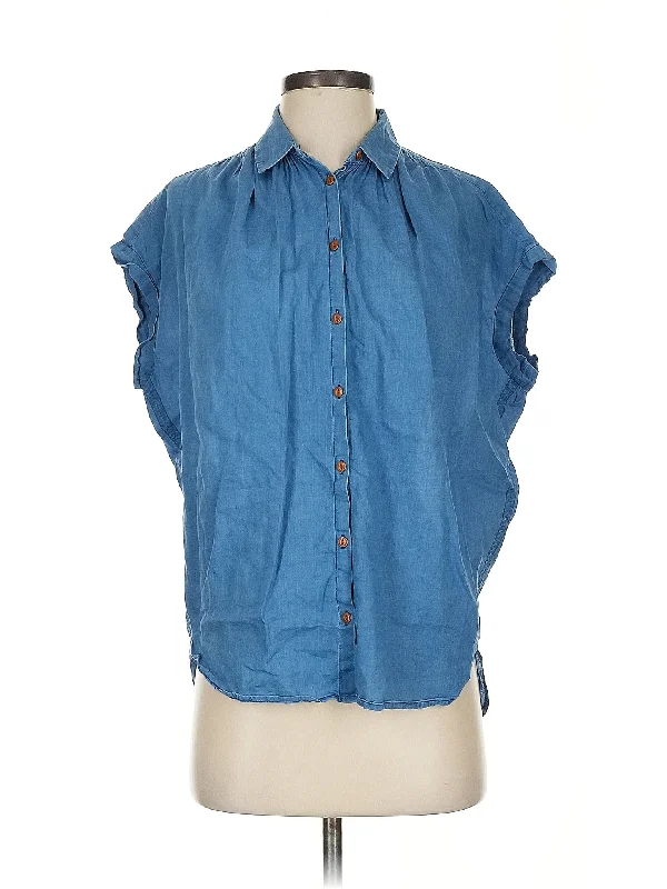 Sleeveless Button-Down Shirt Cool Women's Distressed
