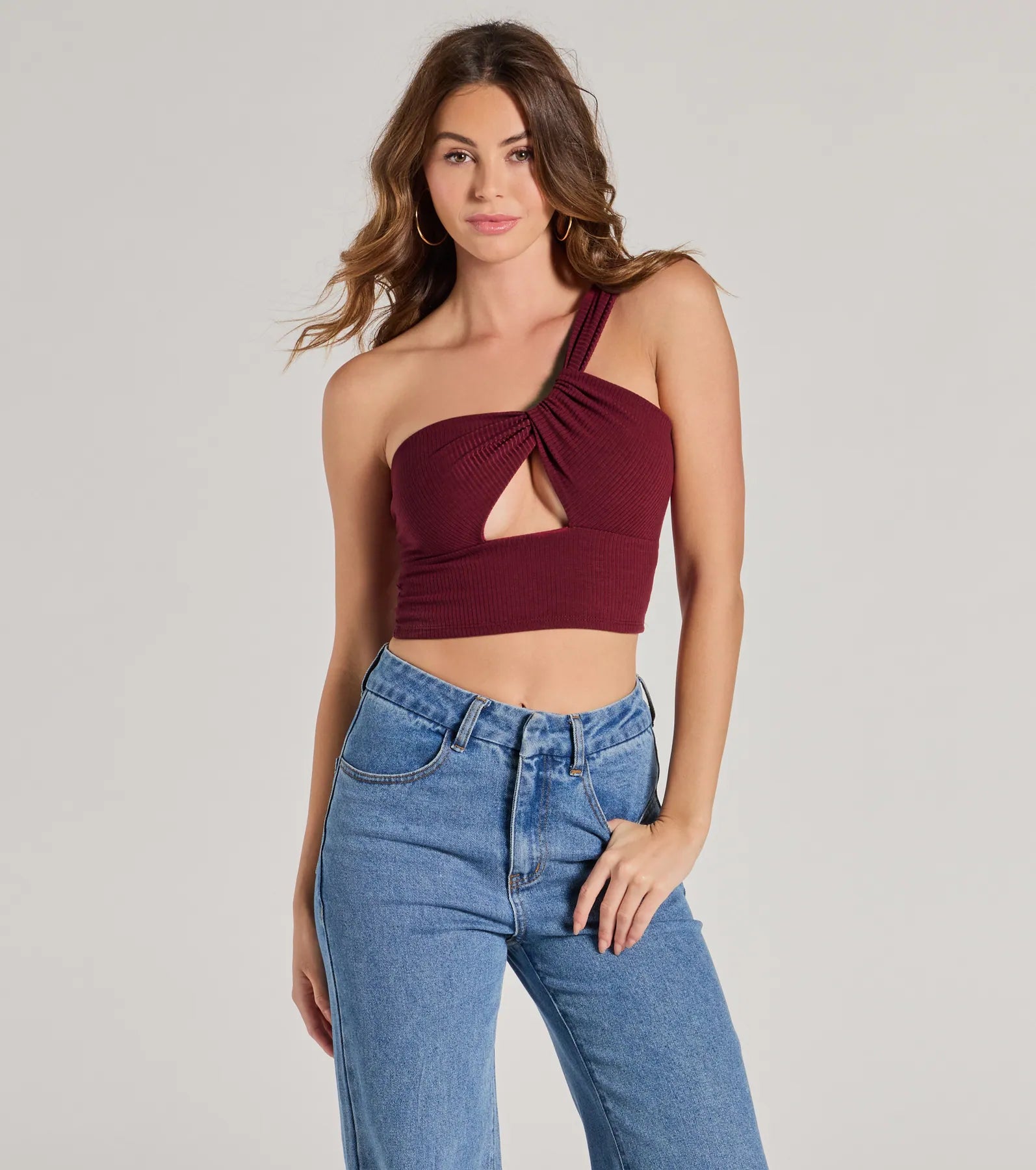 Here To Slay One-Shoulder Cutout Knit Crop Top Modern Women's Tech