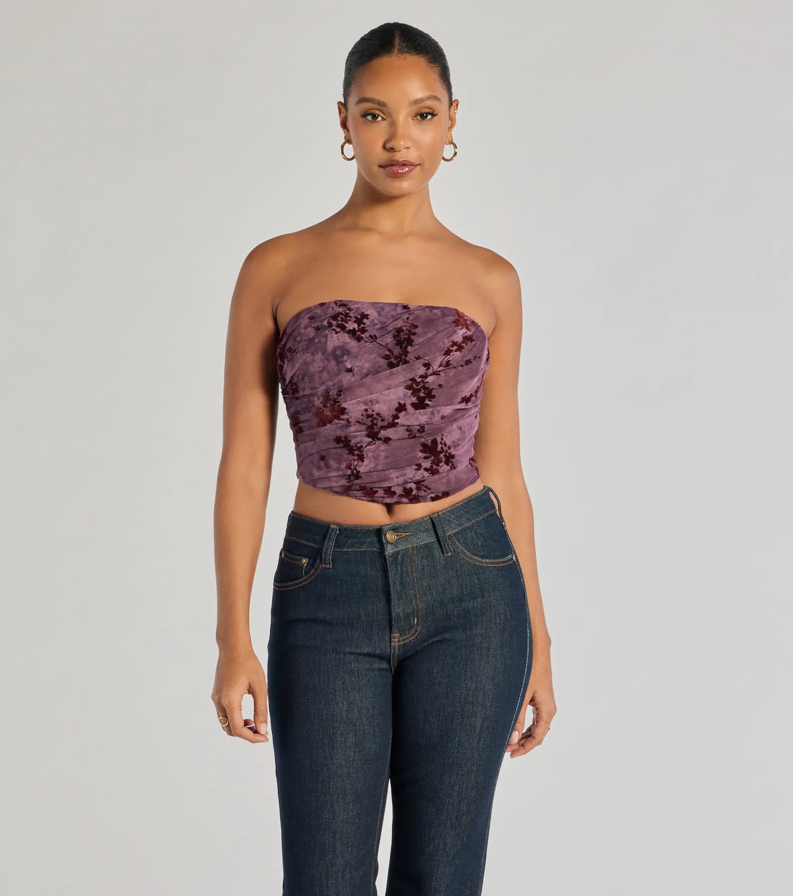 Floral Passion Ruched Cropped Corset Top Dynamic Women's Moto