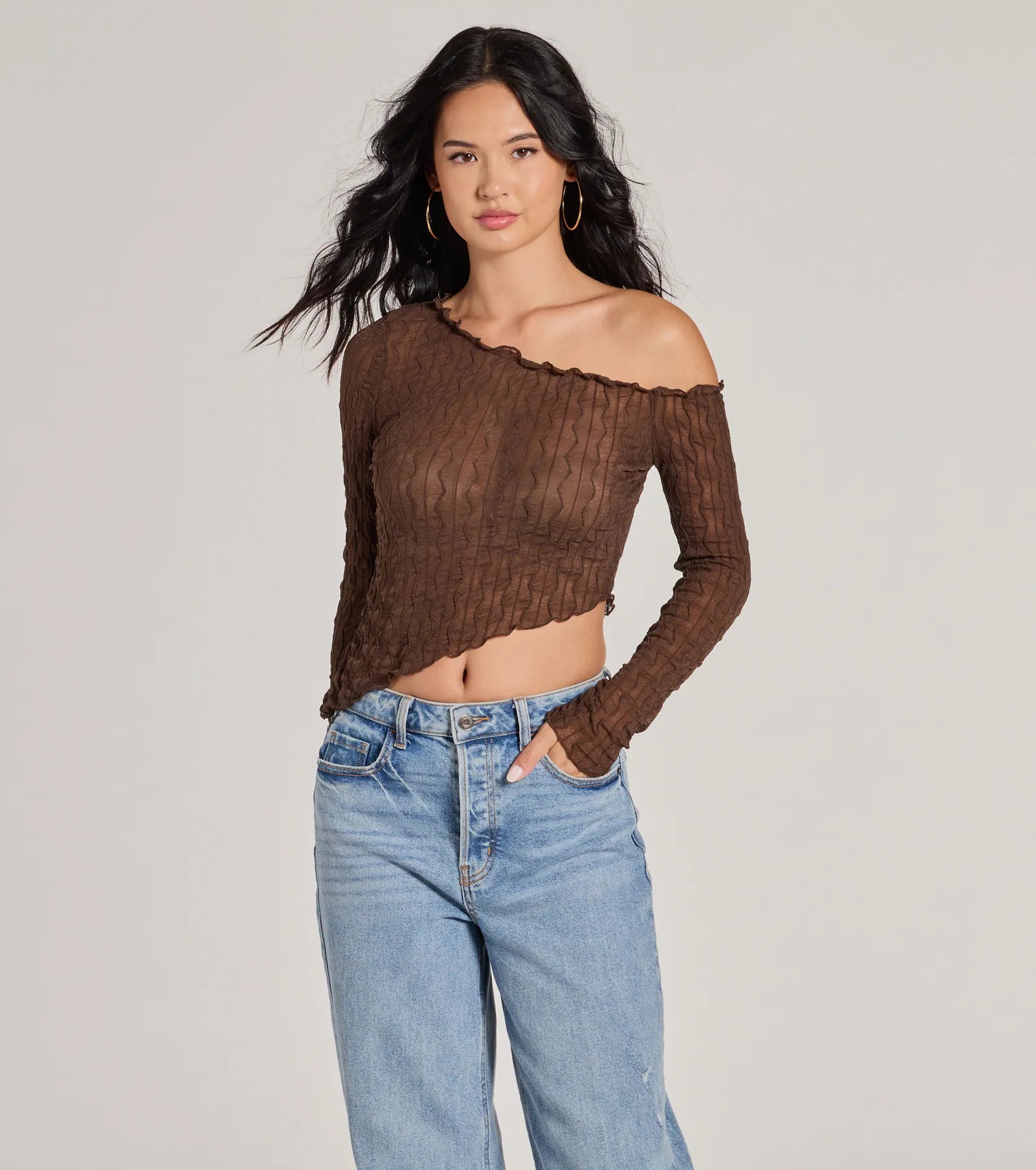 Trend Allure Long Sleeve Asymmetrical Crop Top Luxurious Women's High -  end