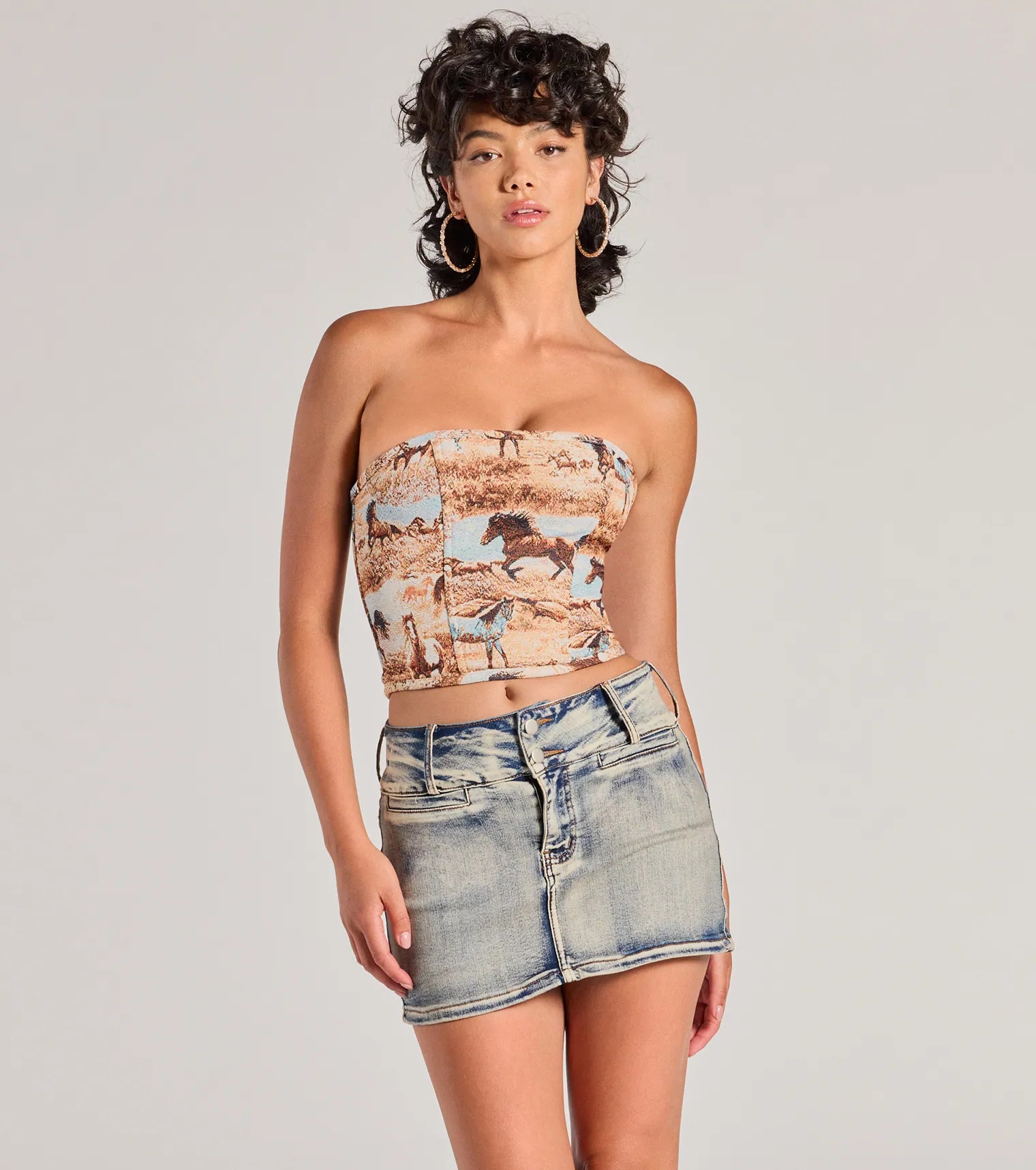 Western Chic Horse Tapestry Corset Top Athletic Women's High - 