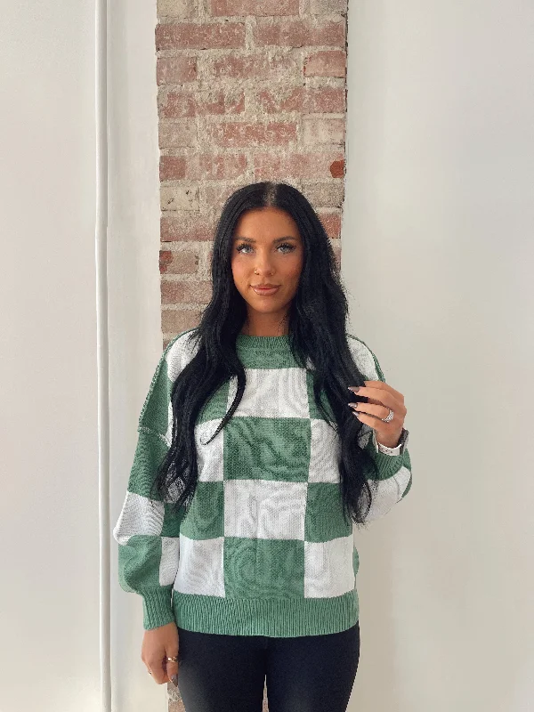Chicago Green Checkered Sweater Classic Women's Tweed