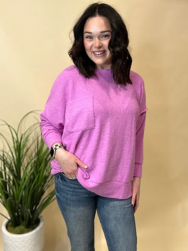 Bright Mauve Pocket Top Cool Women's Distressed