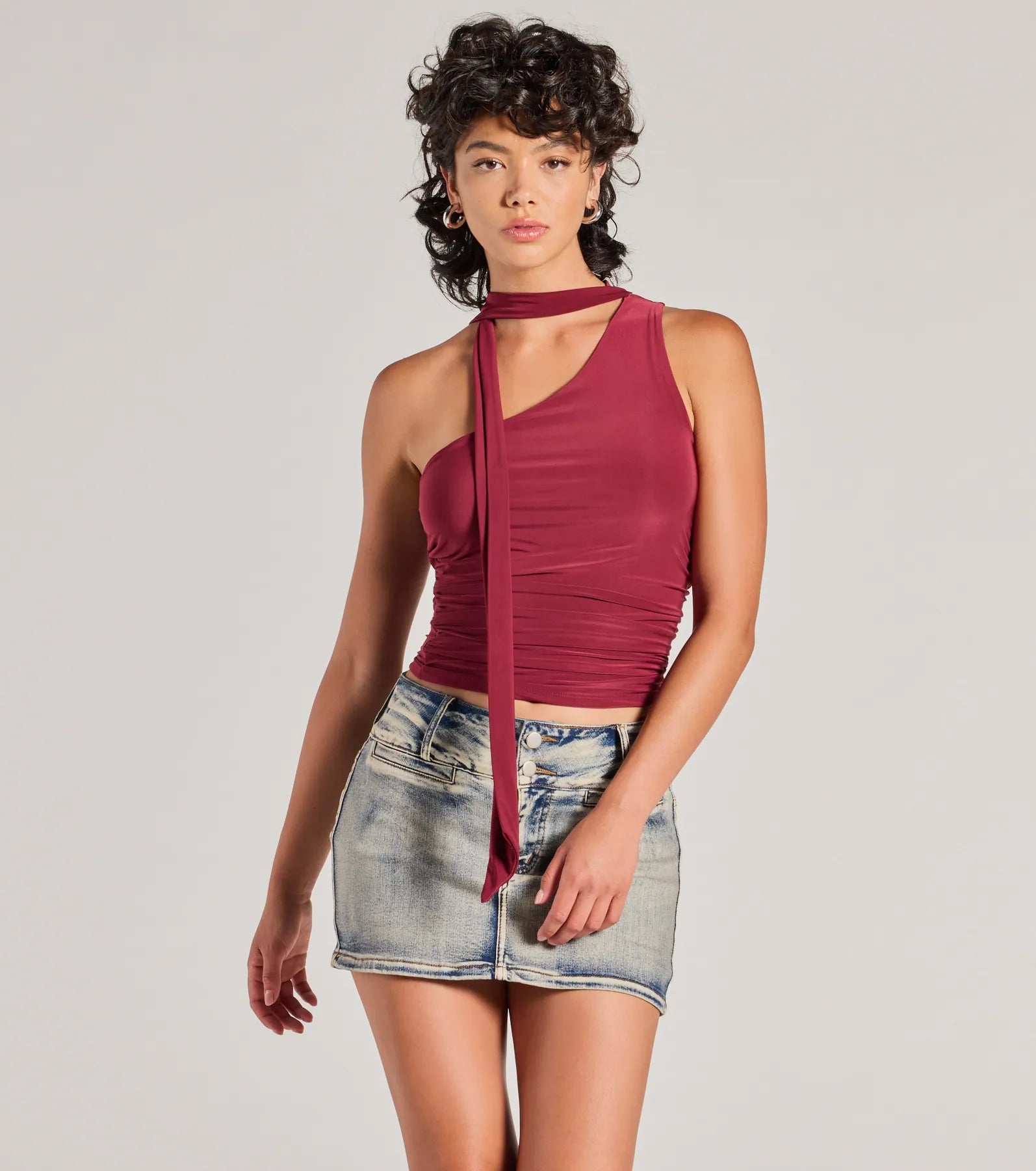 It-Girl Style One-Shoulder Neck Tie Knit Top Modern Women's 