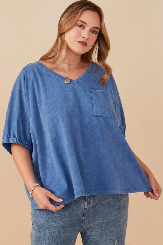 Felicity Washed V-Neck Tee, Blue | Plus Size Rugged Women's Outdoor 