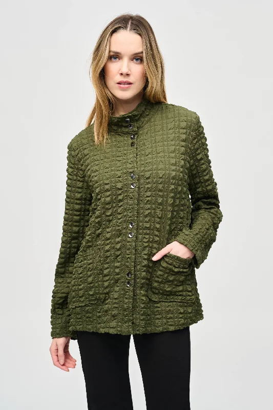 J.R 243199 Bubble Jacquard Mock Collar Jacket Hip Women's Retro