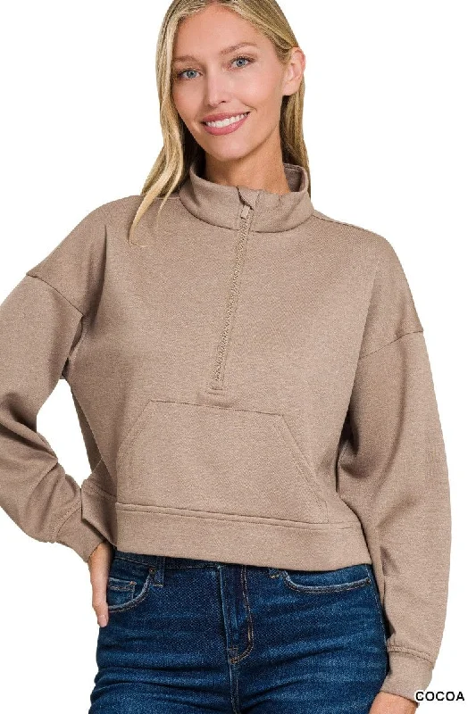 SCUBA HALF ZIP PULLOVER WITH KANGAROO POCKETS SPRING COCOA Contemporary 