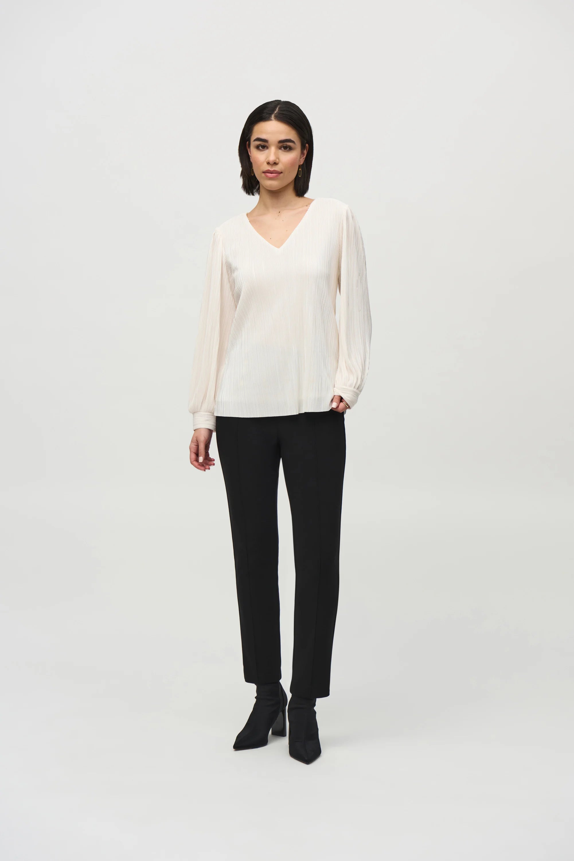 J.R 244163 Pleated Knit Boxy V-Neck Top Stylish Women's Tropical 
