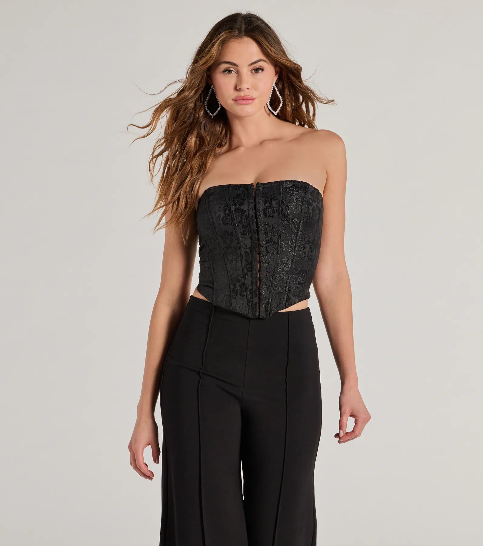 Sultry Strapless Floral Jacquard Corset Top Practical Women's Quick - dry