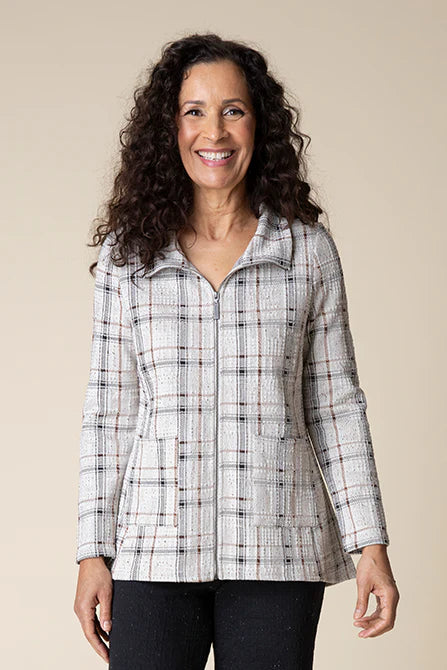 H. 32847F4 Speckle Knit Plaid Swing Jacket Casual Women's Loose - fitting