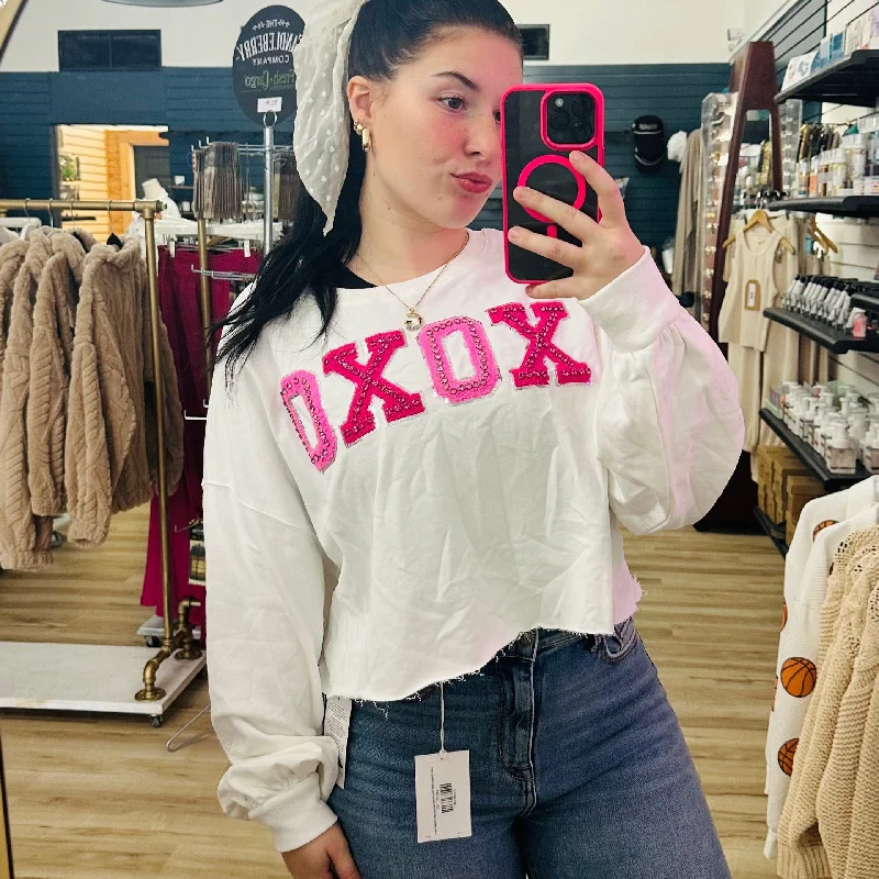 Xoxo Rhinestone Crop Sweater Cashmere
