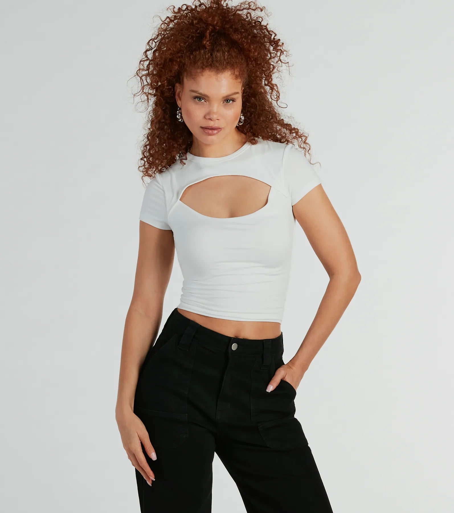 Playful Vibes Cutout Crew Neck Crop Top Relaxed Women's 
