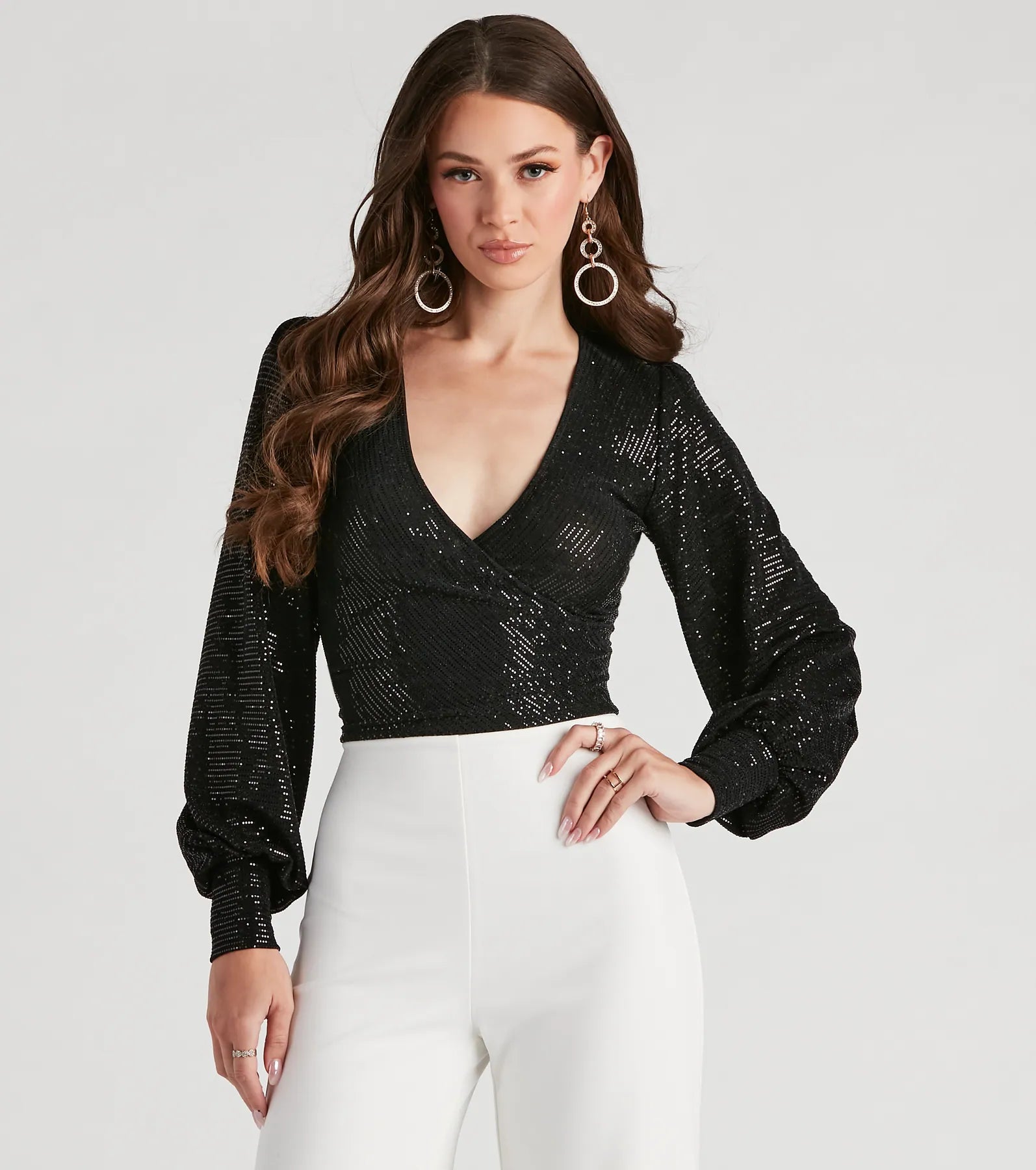 Sparkling Beauty Sequin Wrap Top Sharp Women's Italian