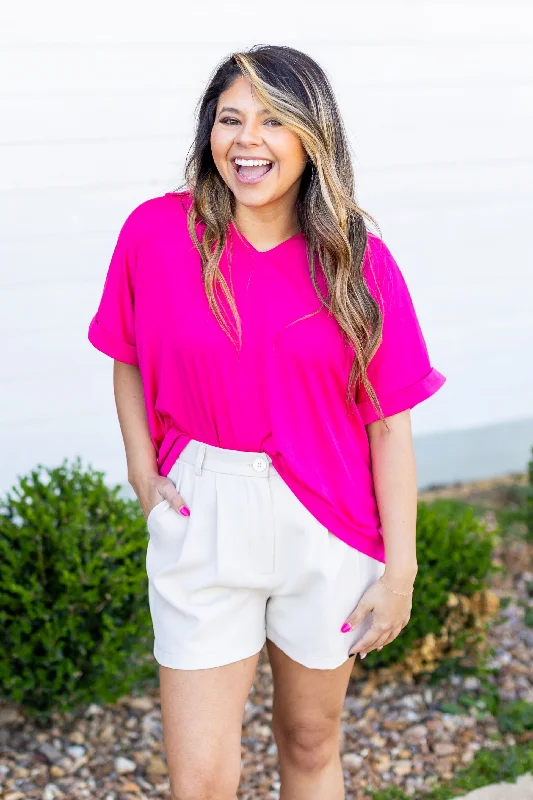 The Cara Top, Hot Pink Classic Women's Pin - striped