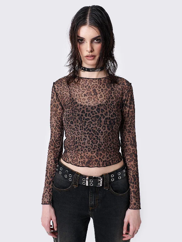 Nala Leopard Print Mesh Top Sleek Women's 