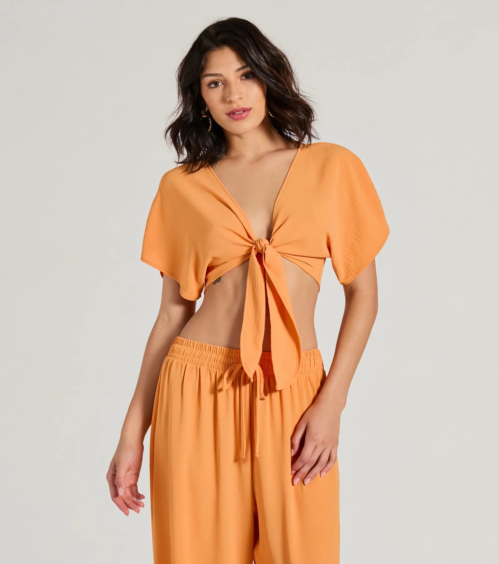Flirty Match Short Sleeve Tie-Front Top Practical Women's Quick - dry