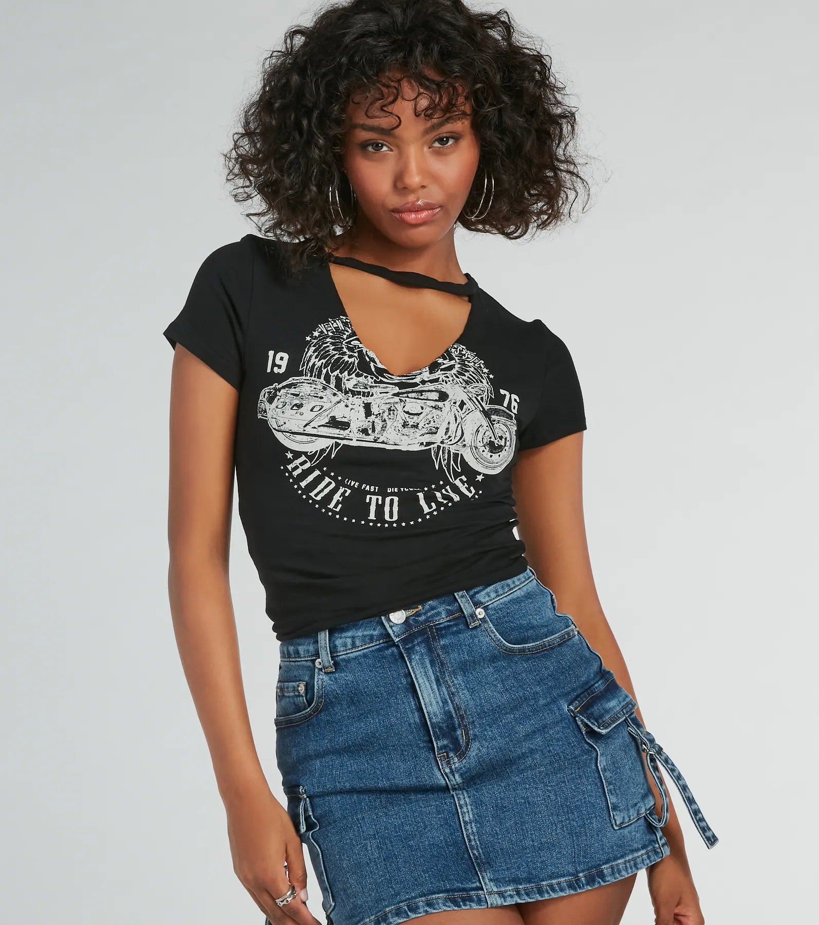 Moto Babe Cutout Knit Graphic Tee performance