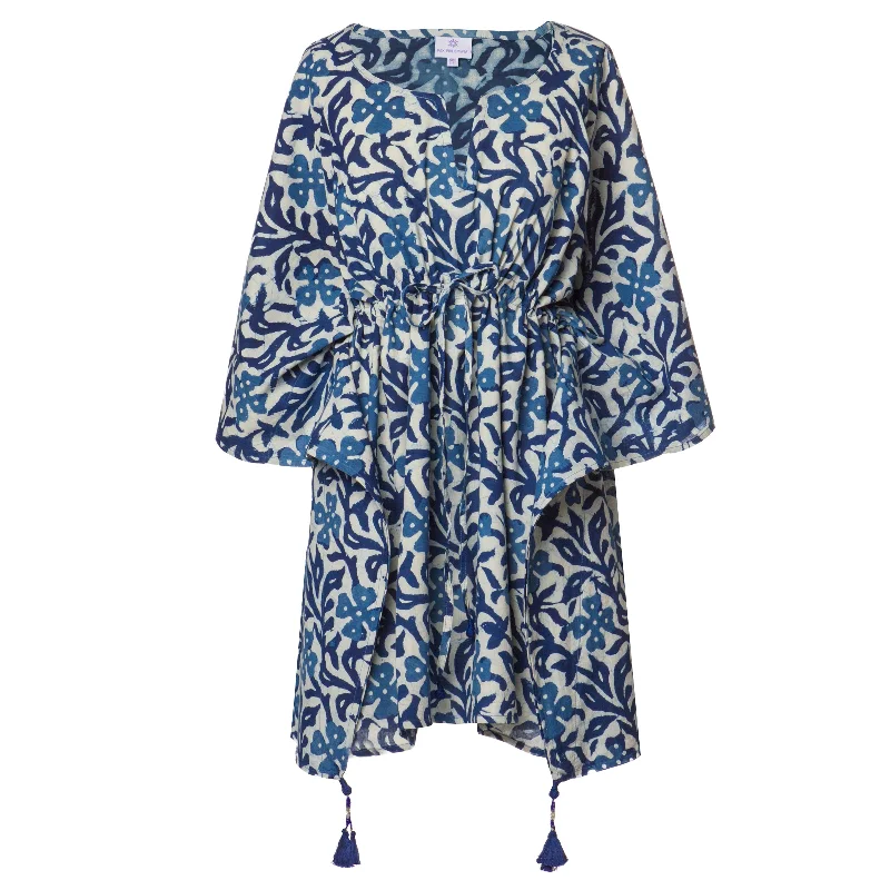 Isadora Short Cotton Indigo Kaftan Youthful Women's Anime - inspired