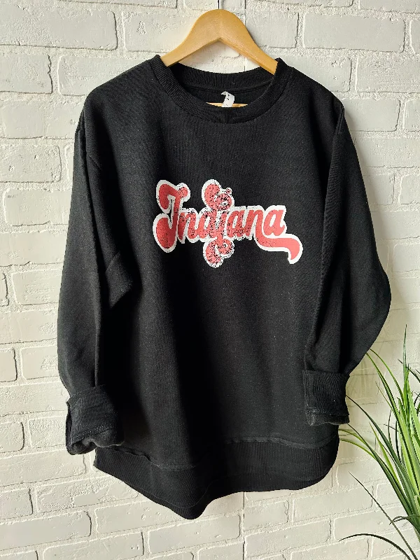 Black Indiana Crewneck Artistic Women's Hand - painted