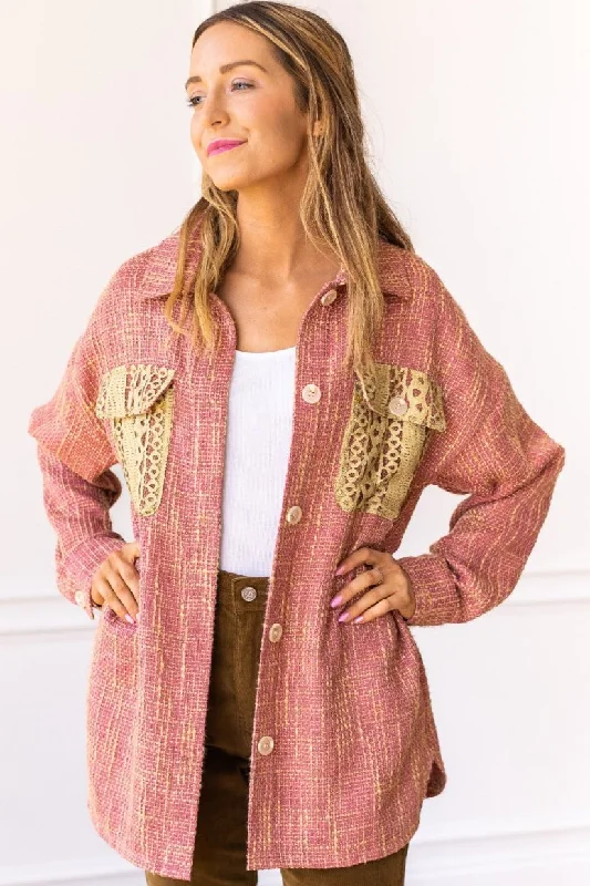Prairie Rose Shacket with Lace Pocket British Gentlewoman Style