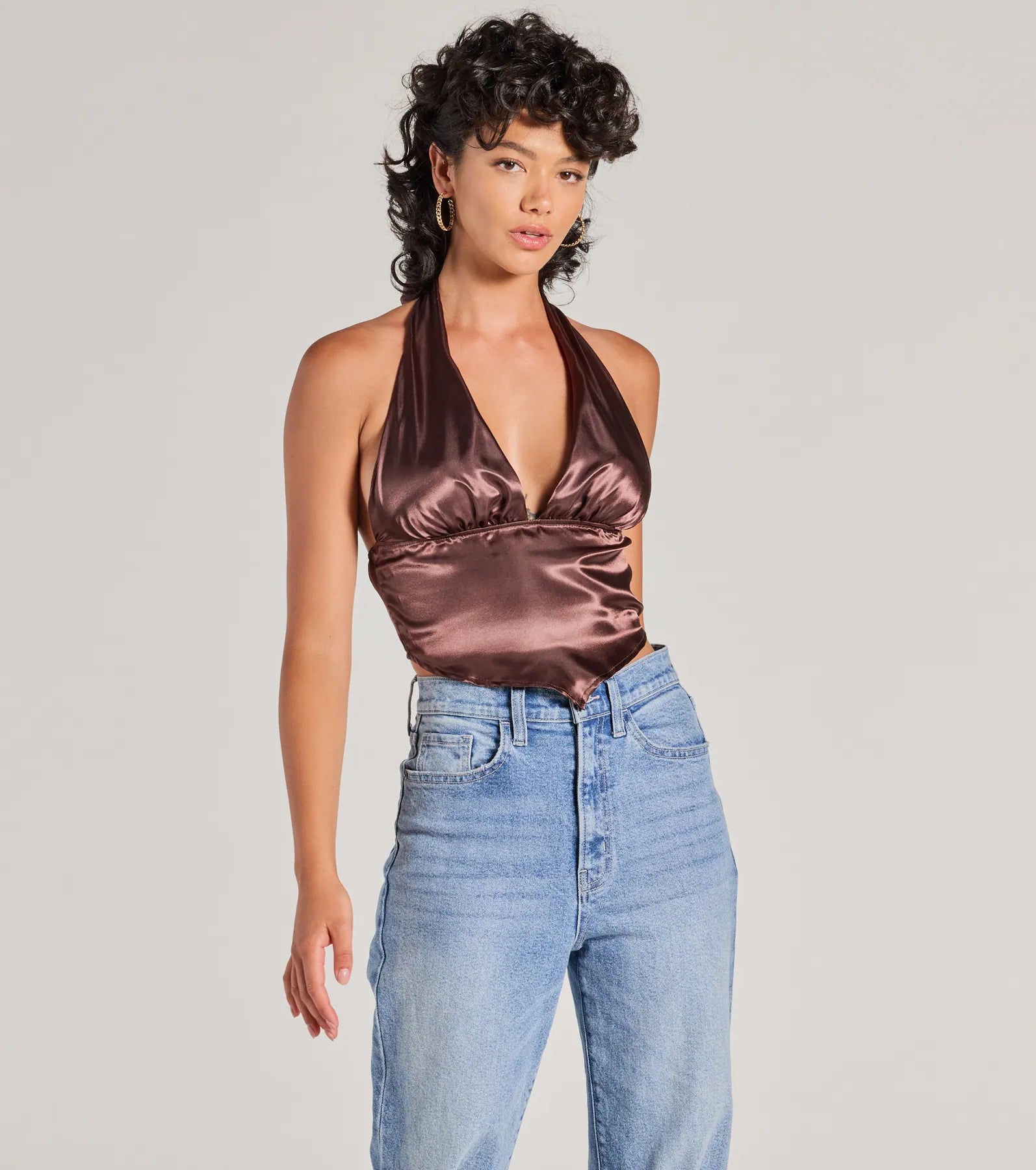 Silky Sleek Satin Halter Crop Top Refined Women's Velvet