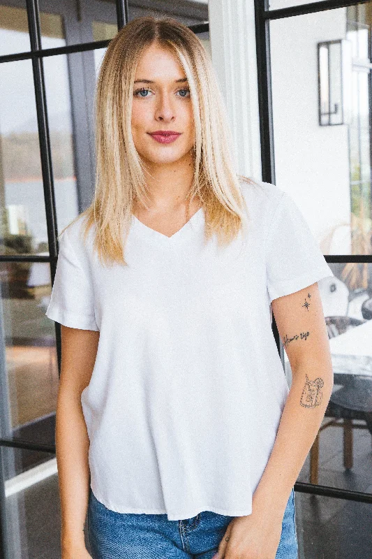Lanelle Tencel V-Neck Shirt, Optic White | Velvet Heart Refined Women's Velvet