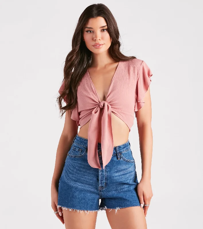 Feeling Fluttered Tie-Front Crop Top Practical Women's Quick - dry