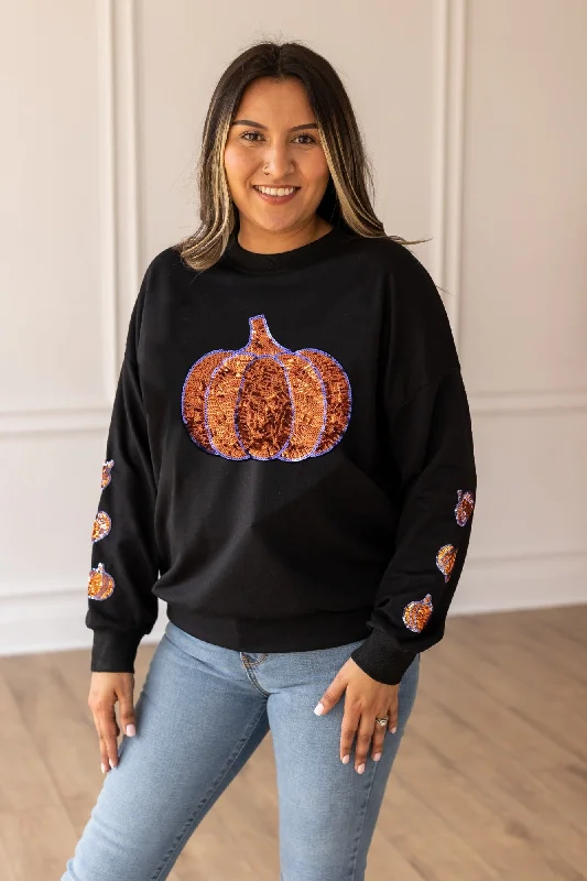 Pumpkin Radiance Crewneck with Pumpkin Sequin Sleeves Country