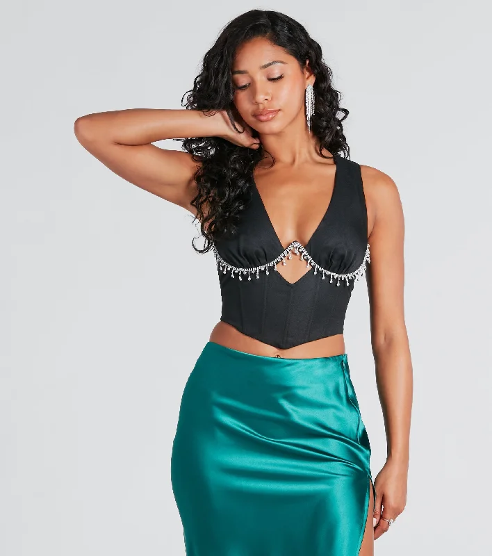 Look At Her Now Rhinestone Fringe Trim Crop Top Hip Women's Urban