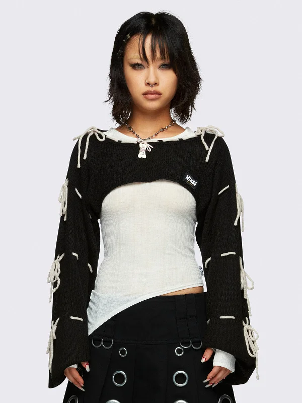Aurora Black Bows Knitted Shrug Artistic Women's Avant - 