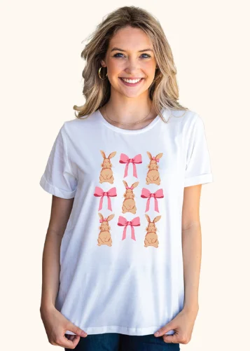 Ribbon Bunnies on Vanilla Bean-White Cuff Tee performance