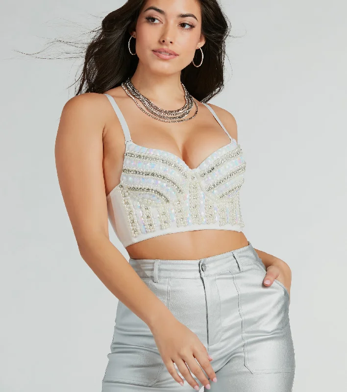 Fabulously Glam Rhinestone And Pearl Woven Bustier Dynamic Women's Moto