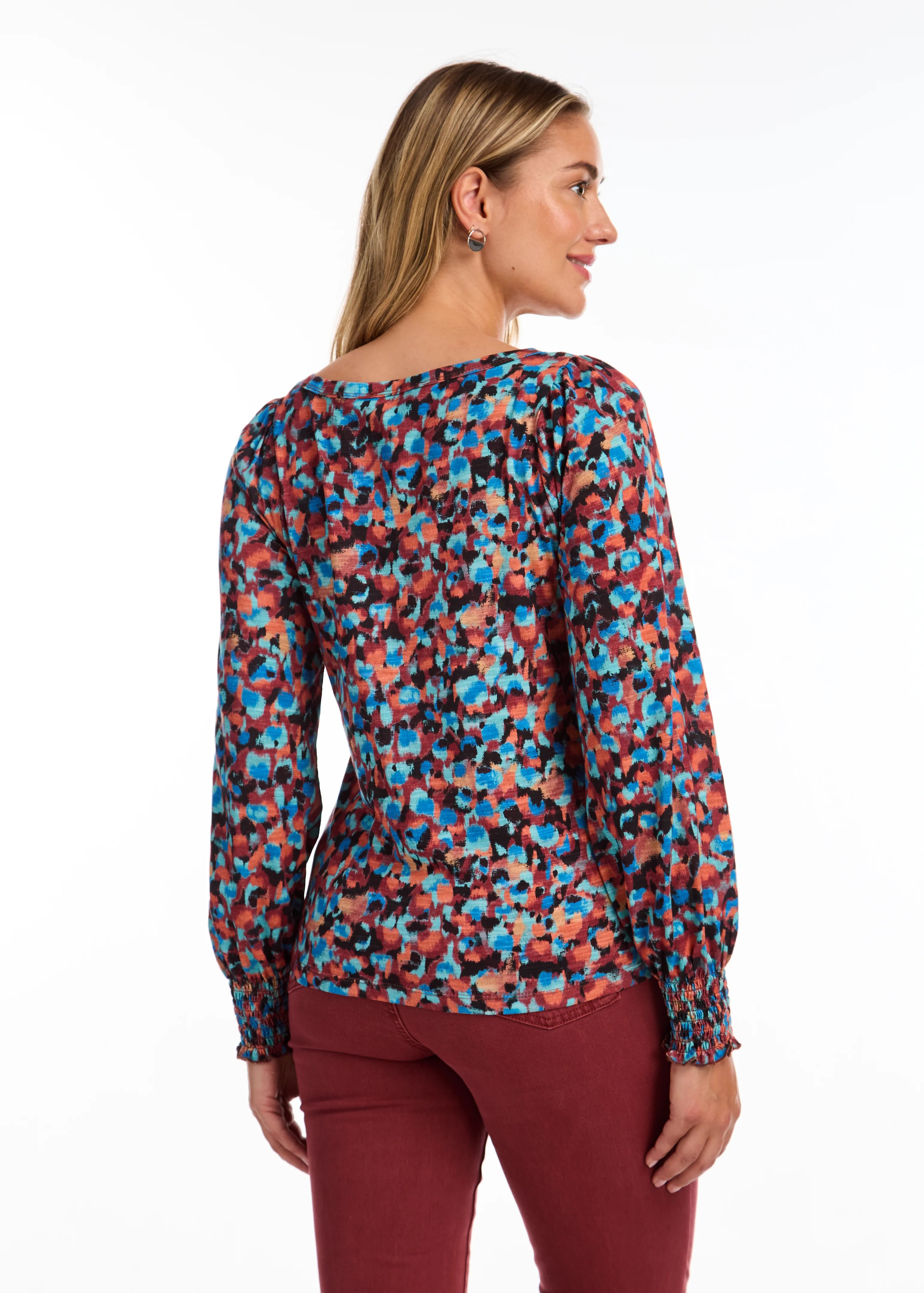 FDJ 3020476 V-Neck Smocked Cuff Top Cashmere